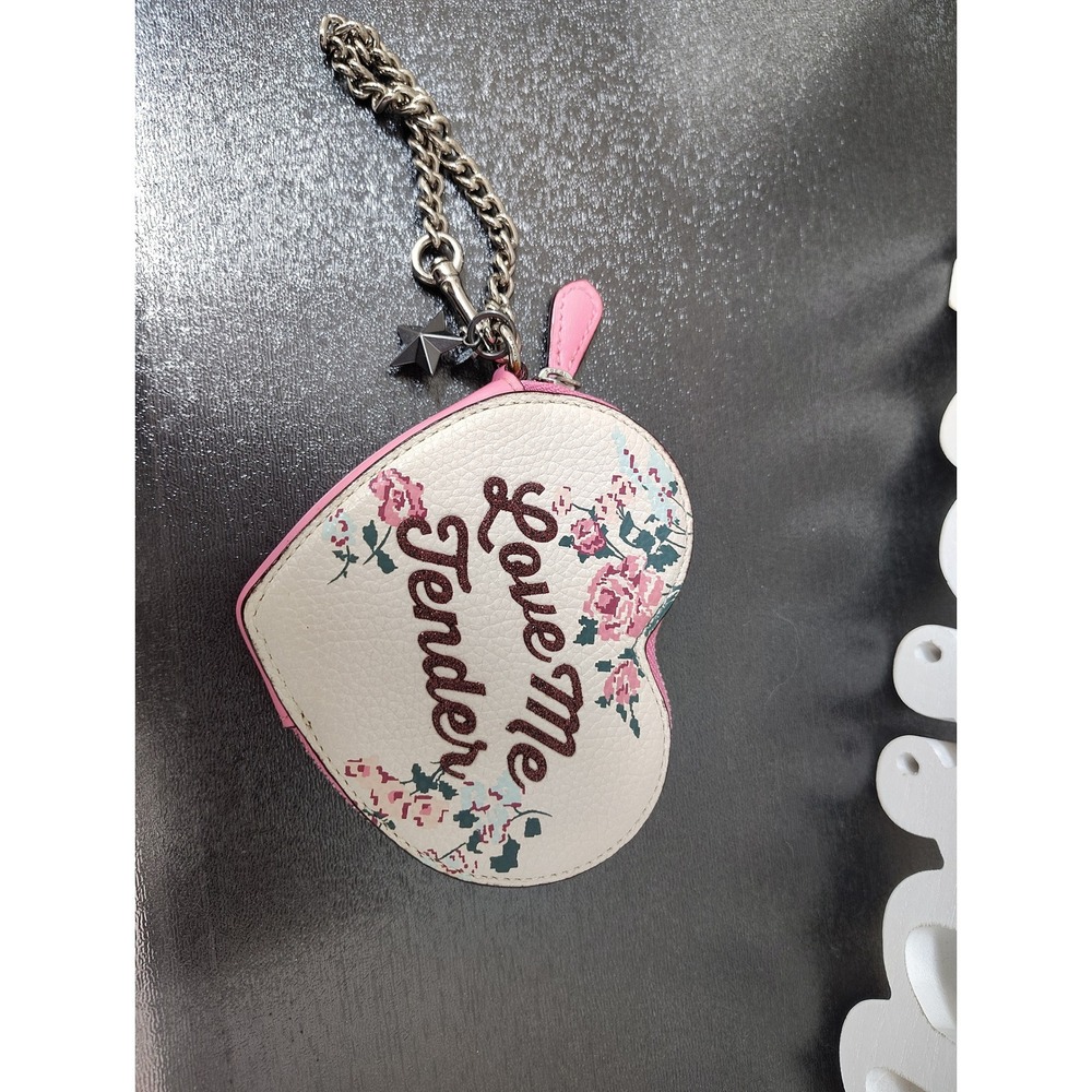 Coach Elvis Presley Love Me Tender Heart Coin Purse Leather Floral Rare 2016 - Picture 6 of 12